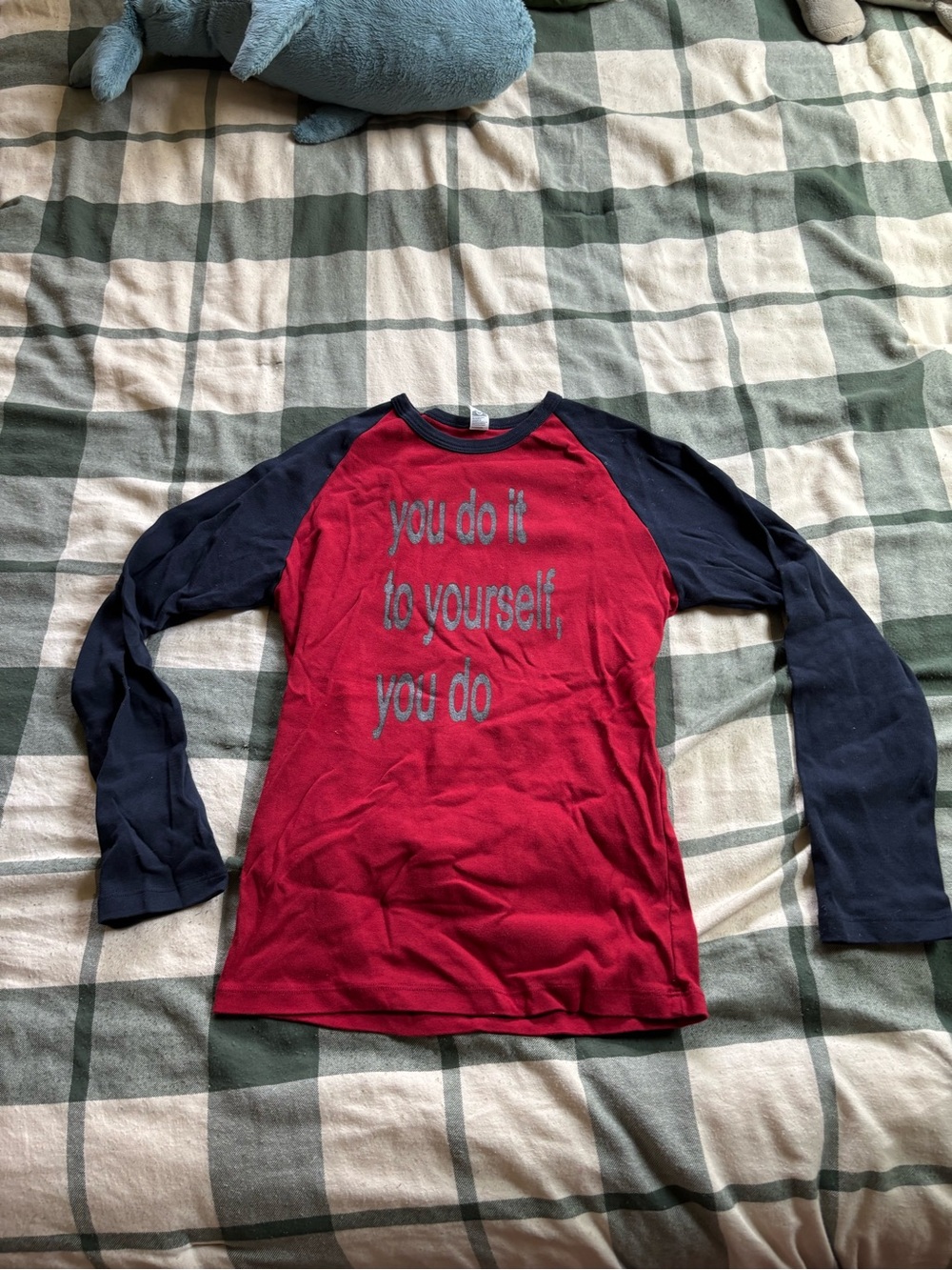 Radiohead Long-Sleeve Raglan Tee in Red with Navy Sleeves